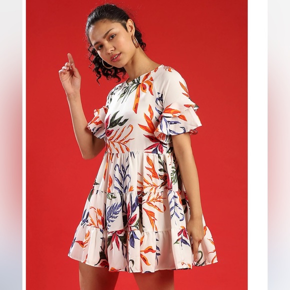 Campus Sutra Women Floral Stylish Casual Dresses - Size Medium - Tropical Print - Picture 3 of 5